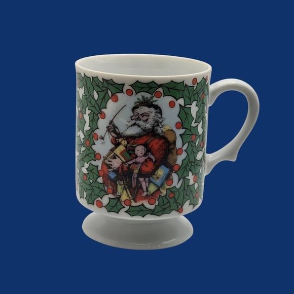 Kurt Adler Christmas Victorian Print Santa Claus Holiday Cup Mug Holly Berries - Picture 12 of 13